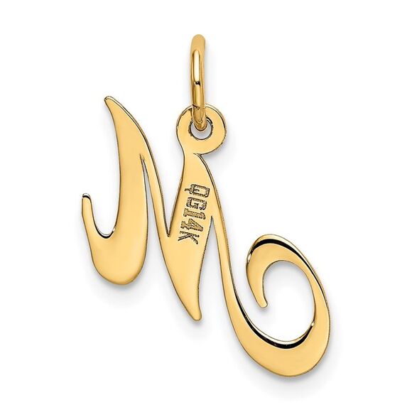 Kazi Luxury 14k Yellow Gold Small Fancy Script Letter M Initial Charm - Picture 3 of 4